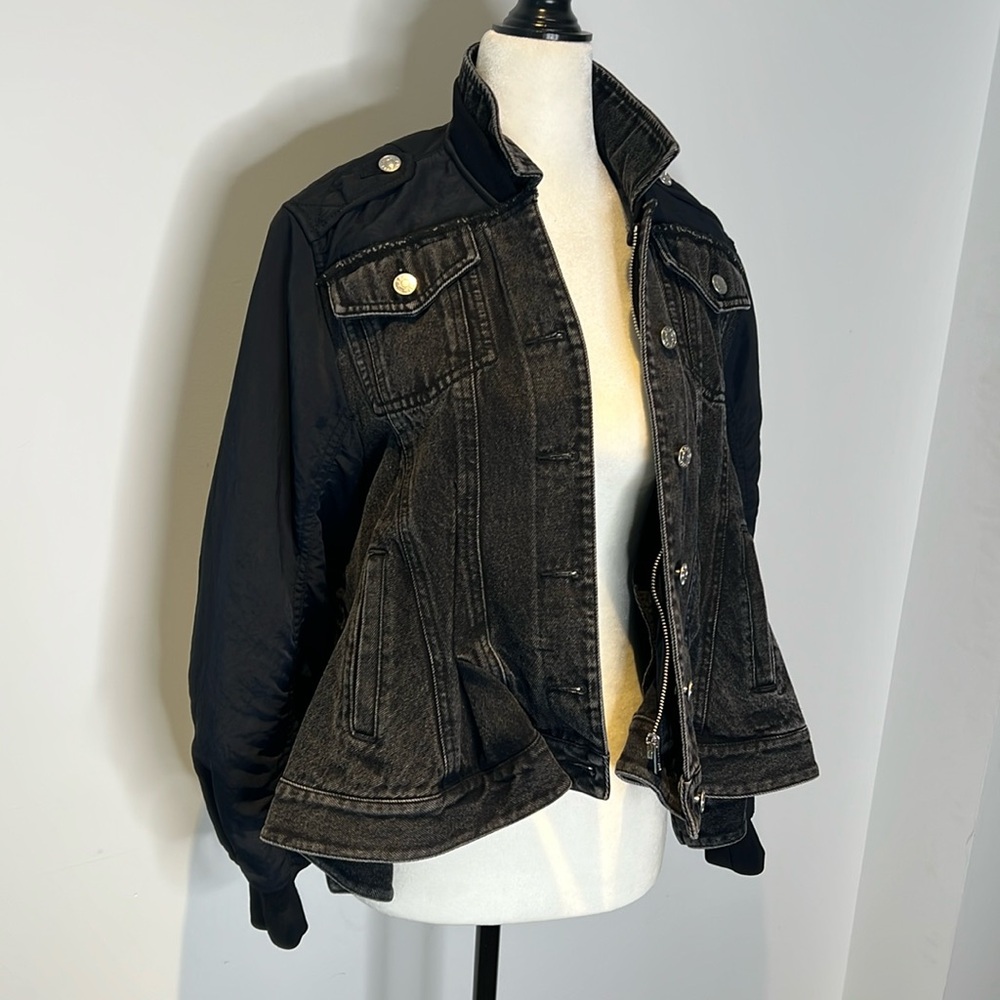 BNWT Phillip Lim Hybrid Denim Flight Jacket Black Faded Denim Size XS